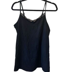 Torrid Lace Trim Cotton Blend Adjustable Strap Foxy Cami Tank Top Black Size 1